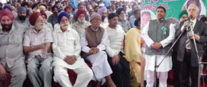 PDP patron Mufti Mohammad Sayeed addressing a public meeting at Miran Sahib in Jammu on Monday.