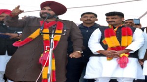 Senior BJP leader Navjot Singh Siddhu addressing a public rally at Udhampur on Monday.