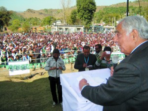 PDP patron Mufti Mohammad Sayeed addressing public meeting in Poonch on Wednesday.