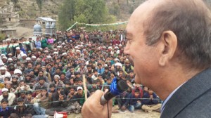 Leader of Opposition in RS, Ghulam Nabi Azad addressing public meeting on Tuesday.