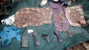 Arms and ammunition recovered by police and Army from Gallu forest in tehsil Gandoh, district Kishtwar.