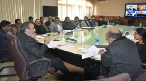 Chief Secretary Mohd Iqbal Khandey chairing a meeting at Srinagar on Thursday.