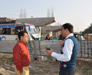 Divisional Commissioner Shantmanu inspecting work on Bikram Chowk flyover.