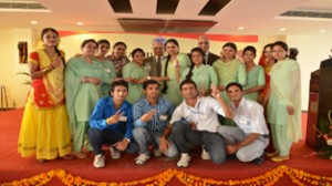 Winners of different events posing for a group photograph with special guests on conclusion of Anushthan 2014 at Kathua campus on Thursday.