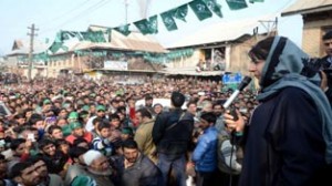 People’s Democratic Party president Mehbooba Mufti addressing an election rally in Bandipora on Tuesday.