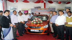 Officials of Peaks Auto launching next generation Alto K10 at Jammu on Friday.