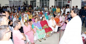 Minister for Housing, Raman Bhalla addressing public meeting on Tuesday.
