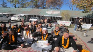 BHBF activists on hunger strike at Bhaderwah on Monday.   -Excelsior/Tilak Raj