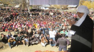 PDP Patron, Mufti Mohd. Sayeed addressing public gathering at Kishtwar on Sunday.