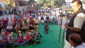 C P Ganga addressing election meeting in Vijaypur on Friday. -Excelsior/Gautam