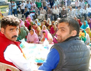 BJP candidate Pawan Khajuria addressing an election meeting on Tuesday.