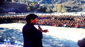 Shahnawaz addressing a public meeting at Bhaderwah. 