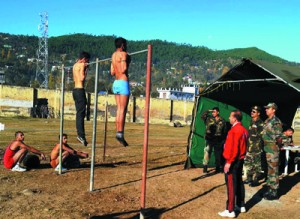 Candidates undergoing physical tests during an Army recruitment rally at Surankote.