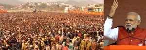 Prime Minister Narendra Modi addressing a mammoth public rally in Rajouri on Saturday. Another pic on page 6. —Excelsior / Bhat