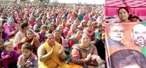 External Affairs Minister Sushma Swaraj addressing a massive public rally at Mahanpur, Basohli on Friday. -Excelsior/Madan