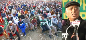 PDP patron Mufti Mohammad Sayeed addressing an election rally on Monday.