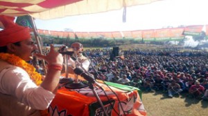 R S Pathania, BJP candidate addressing public meeting on Sunday.