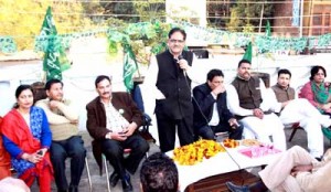 PDP candidate, Daman Bhasin addressing election meeting in Jammu West on Saturday.