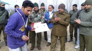 Winner being felicitated during Athletic Meet in Pulwama.