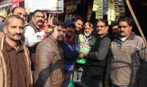 PDP candidate Daman Bhasin during door-to-door campaning in Jammu West constituency on Tuesday.