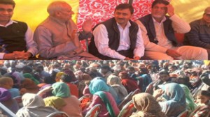 State vice-president,BJP, Advocate, Vibodh Gupta and BJP candidate of Kalakote, Abdual Gani Kohli, during an election rally at Dhangsi in Rajouri. 