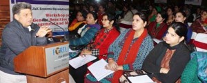 Dignitary expressing his views during workshop organised by ERA at Jammu on Tuesday.