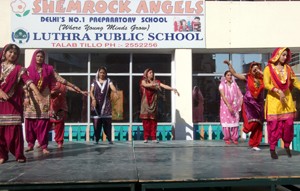 Students presenting cultural item at Luthra Public School while celebrating 14th Annual Day.