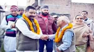 Dharamveer Singh Jamwal campaigning in Jammu-West on Wednesday.