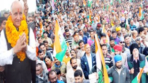 Cong candidate Balwan Singh addressing public meeting in Marh on Wednesday.