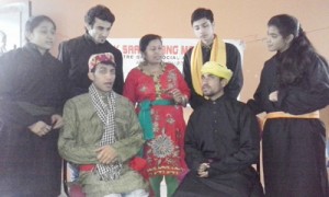 A scene from “Aaunekta Mey Ekta” which was staged at Jammu on Monday. 