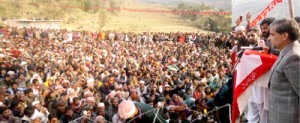 Senior NC leader and Forest Minister, Mian Altaf Ahmed addressing a massive rally at Peedi in Darhal constituency.