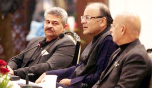 Union Finance Minister, Arun Jaitley interacting with members of IPO at Jammu on Saturday.
