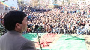 BJP leader Shahnawaz addressing an election rally at Gool on Sunday.— Excelsior/Mengi