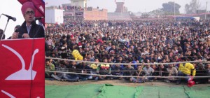 Chief Minister Omar Abdullah addressing an election rally on Wednesday.