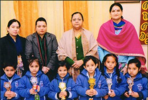 Winners of ‘Show and Tell Competition’ posing along with Principal and staff members at DPS Jammu on Tuesday. 