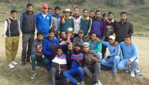 Jubilant winners 5-Star Cricket Club players posing for a group photograph at O P Hill Stadium in Mendhar on Tuesday. 