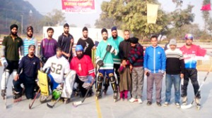 Roller Athlete Skating players posing for a photograph on the opening day of 3rd Roller Athlete Skating Carnival at Shiva Roller Skating Institue, Peer Kho in Jammu.