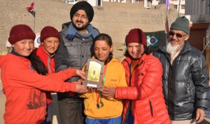 The winners of State Level Inter District Archery Competition posing with DC, Leh Simrandeep Singh on Tuesday.