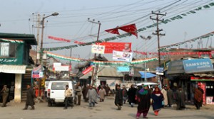 Tral tucked with party flags and buntings.