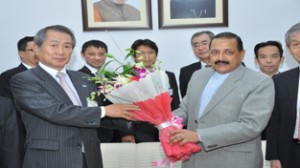 Union Minister Dr Jitendra Singh receiving a delegation of Japanese International Friendship Exchange Council (FEC) led by its Vice-Chairman Kenichi Watanabe in New Delhi on Thursday.