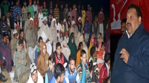 NC candidate Devender Singh Rana addressing election meeting on Wednesday.