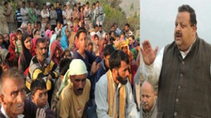 Provincial President NC Devender Singh Rana addressing a public meeting at Tada in Nagrota Assembly segment on Tuesday.