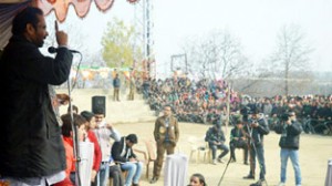 BJP leader and Union Minister Mukhtar Abbas Naqvi addressing a public rally in Kulgam distict on Sunday.