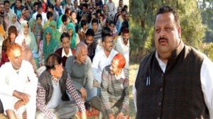 NC candidate, Devender Rana addressing public meeting in Nagrota on Thursday.