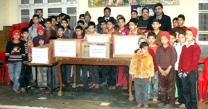 Students of Home for Handicapped Udhaywala posing for a photograph during a function on Friday.