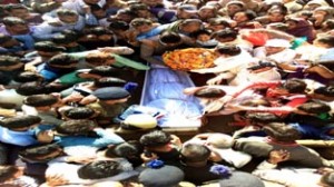 People participating in funeral procession of CRPF Jawan Rakesh Kumar at village Swankha on Wednesday.