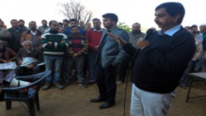 Pawan Gupta addressing supporters at Udhampur on Thursday.