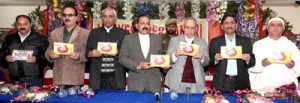Union Minister Dr Jitendra Singh releasing Vijayeshwer Jantrie for the year 2015-16 at Jammu on Saturday. -Excelsior/ Rakesh