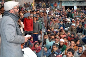 MLA Shah Mohd Tantray addressing a public rally at Loran in Poonch. 