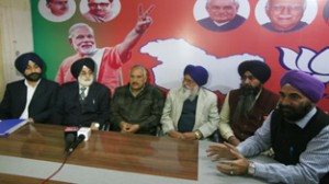 BJP and Akali Dal leaders at a joint press conference at Jammu on Monday. 